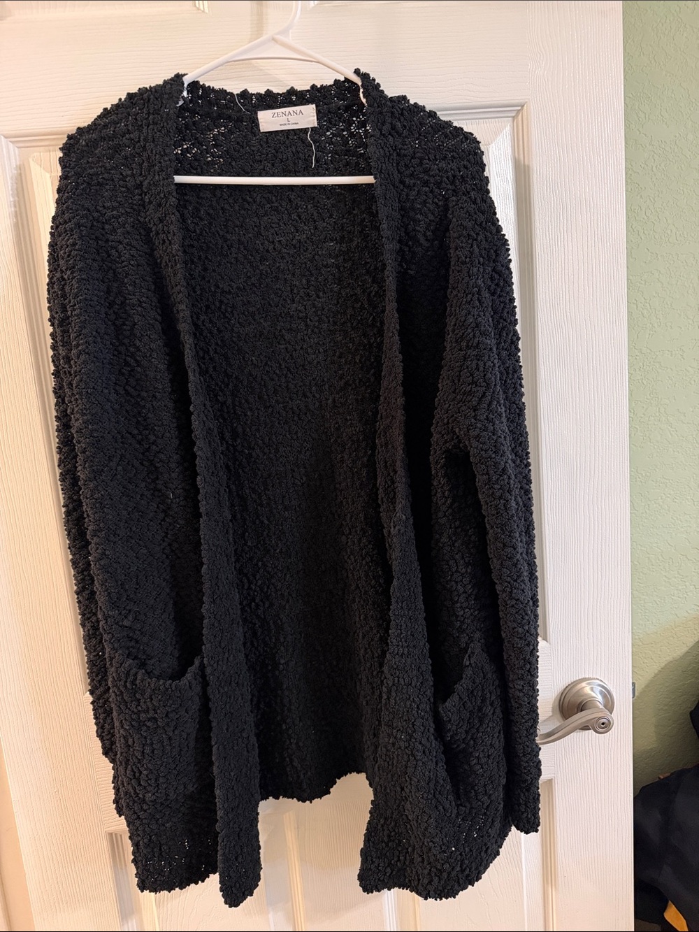 Zenana Outfitters Black Open-Front Textured Cardigan